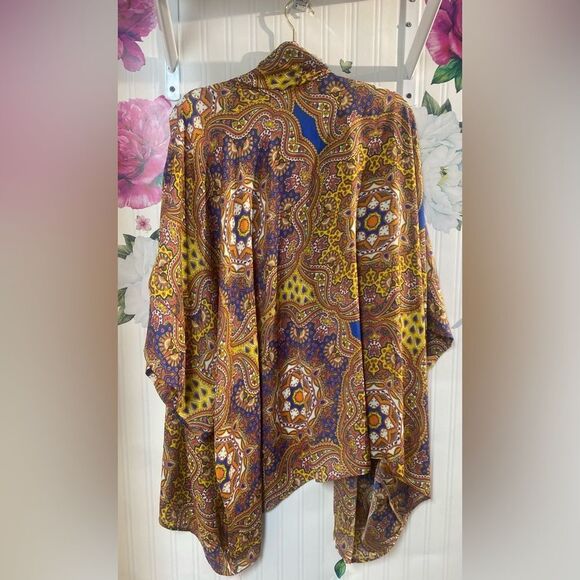 Cha Cha Vente Floral Open Front Lined Kimono Colorful Paisley Sz L - Picture 4 of 4